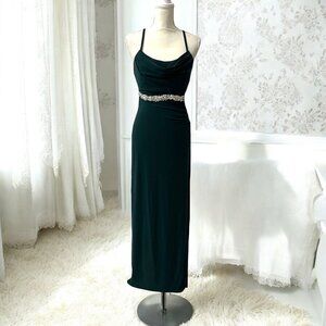 Y2K Morgan & Co. Emerald Green Draped Neck Dark‎ Romance Formal Gown Size 3